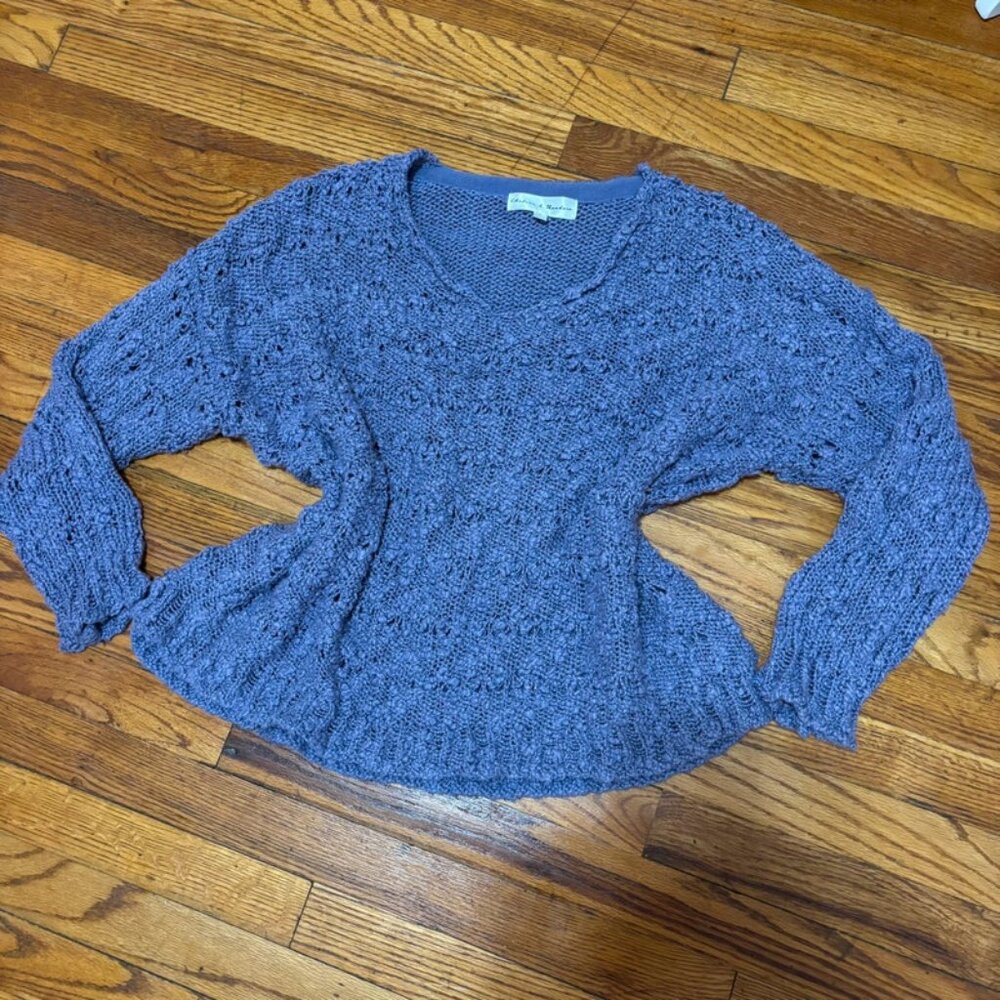 Chelsea & Theodore Lilac Purple V Neck Chunky Knit Pullover Sweater - Large